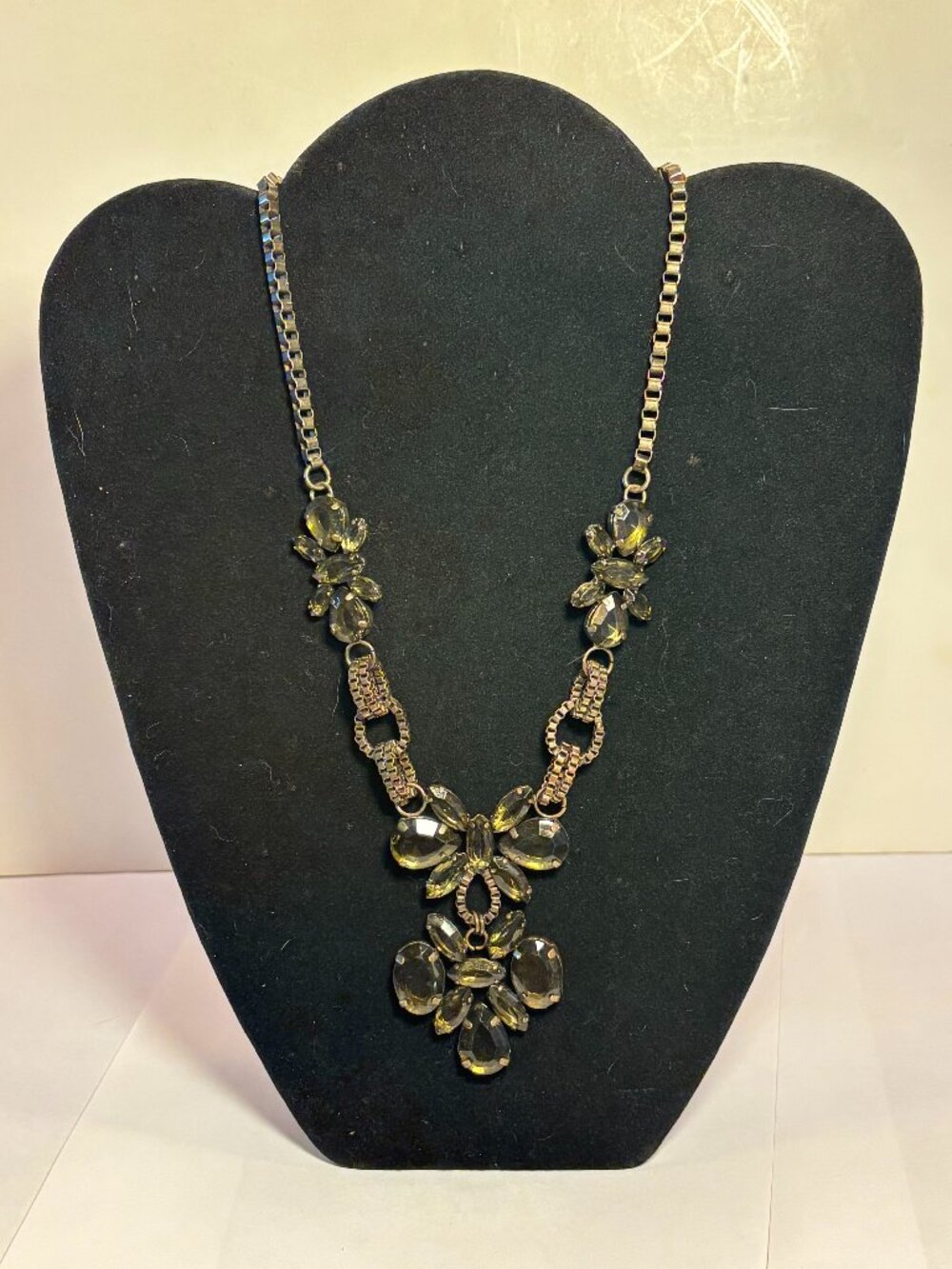 Vintage J. Crew Chain w/ Cluster Smoky Topaz Crystals Statement Necklace
